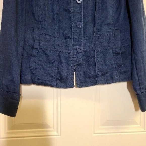 Coldwater Creek Linen Celebrate Your Spirit Size 12 Blue Button Front Jacket - Picture 16 of 16